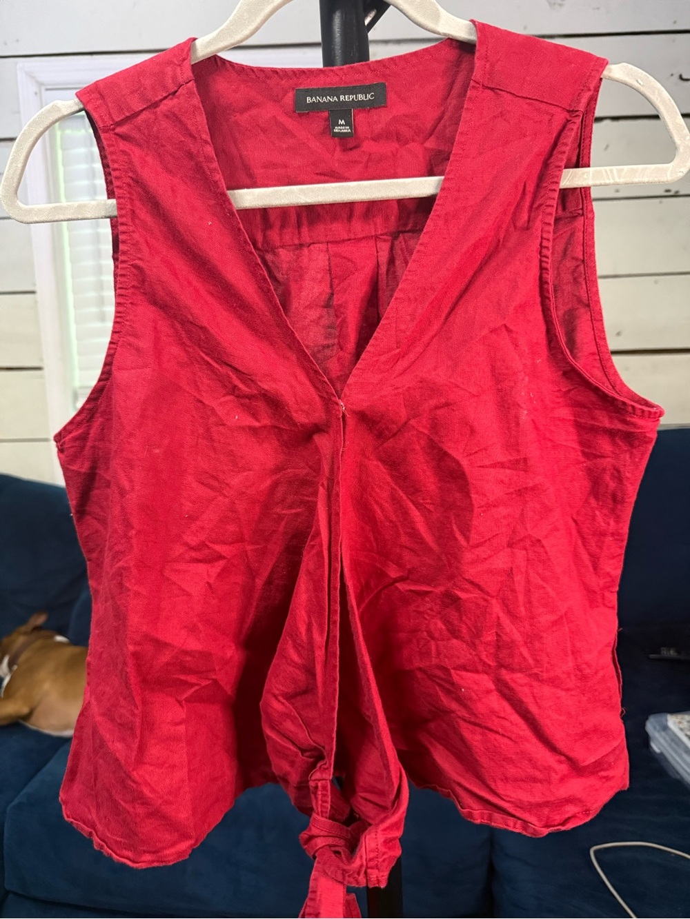 Banana Republic Red Tie-Front V-Neck Sleeveless Top